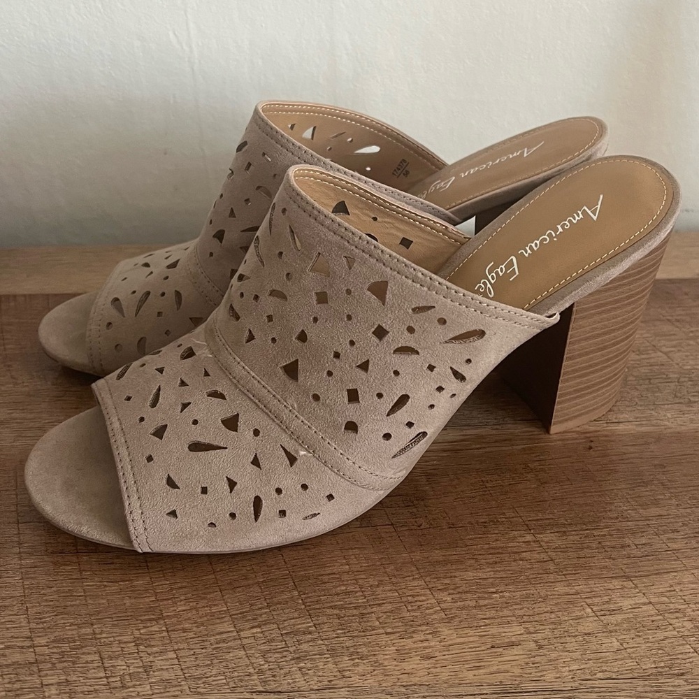 American Eagle Perforated Block Heel Mule Sandals Size 12
